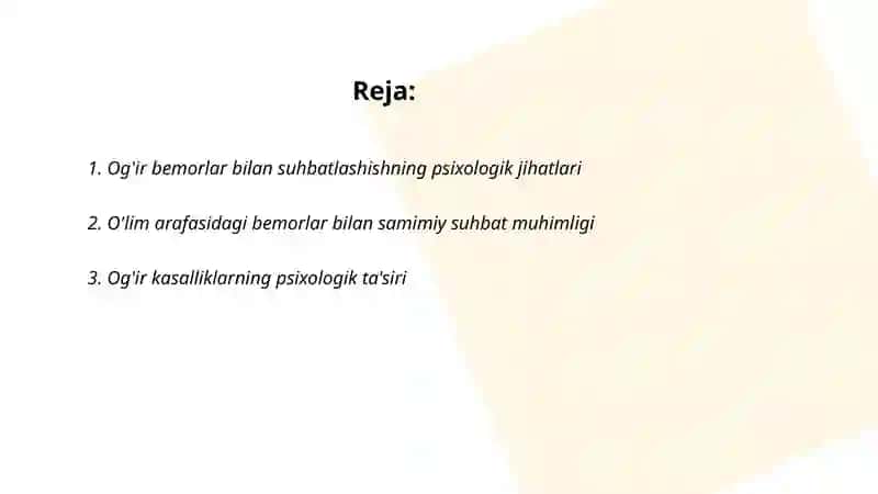 Og'ir va o'layotgan bemorlar bilan muloqotning o'ziga xosligi 2