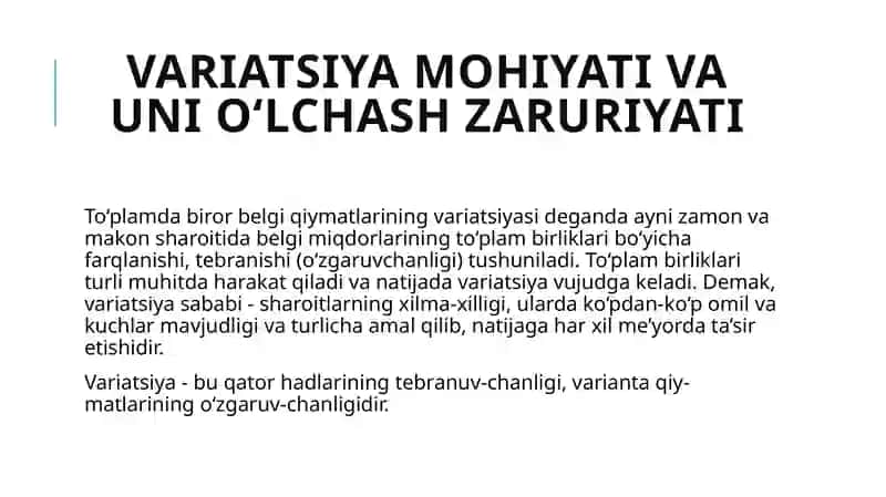 Variatsiya mohiyat va uni o‘lchash zaruriyati 2