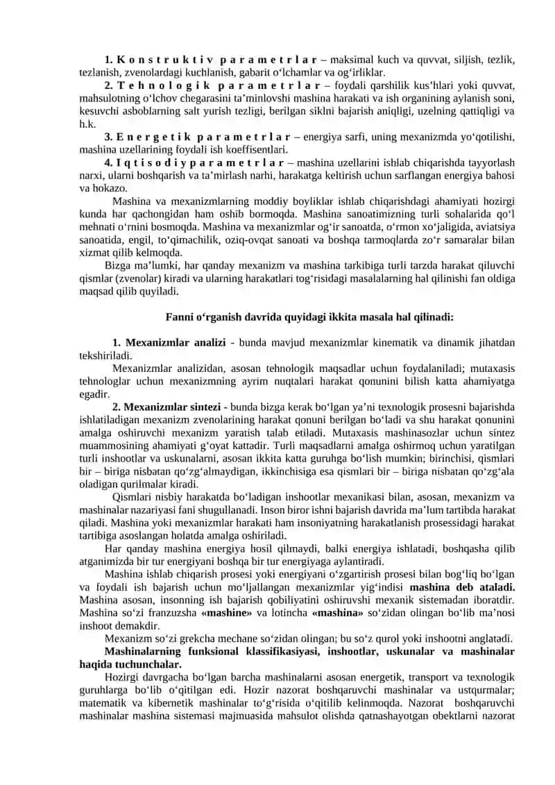 KIRISh. MAShINA VA MEXANIZMLAR NAZARIYaSI FANINING MAQSAD VA VAZIFALARI 2