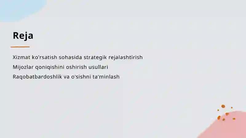 Xizmat ko'rsatish sohasida strategik rejalashtirish 2