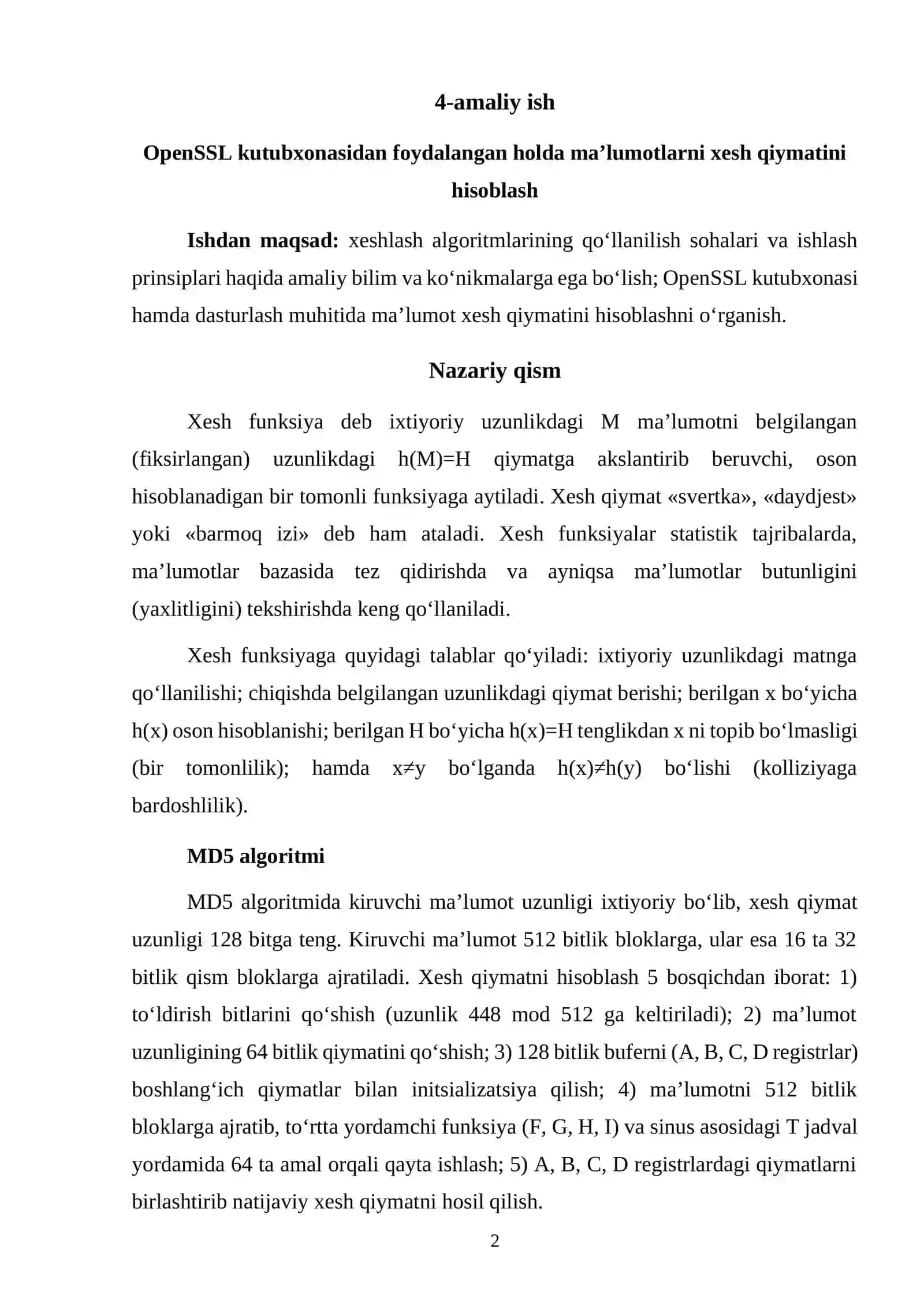 OpenSSL kutubxonasidan foydalangan holda ma’lumotlarni xesh qiymatini hisoblash 2