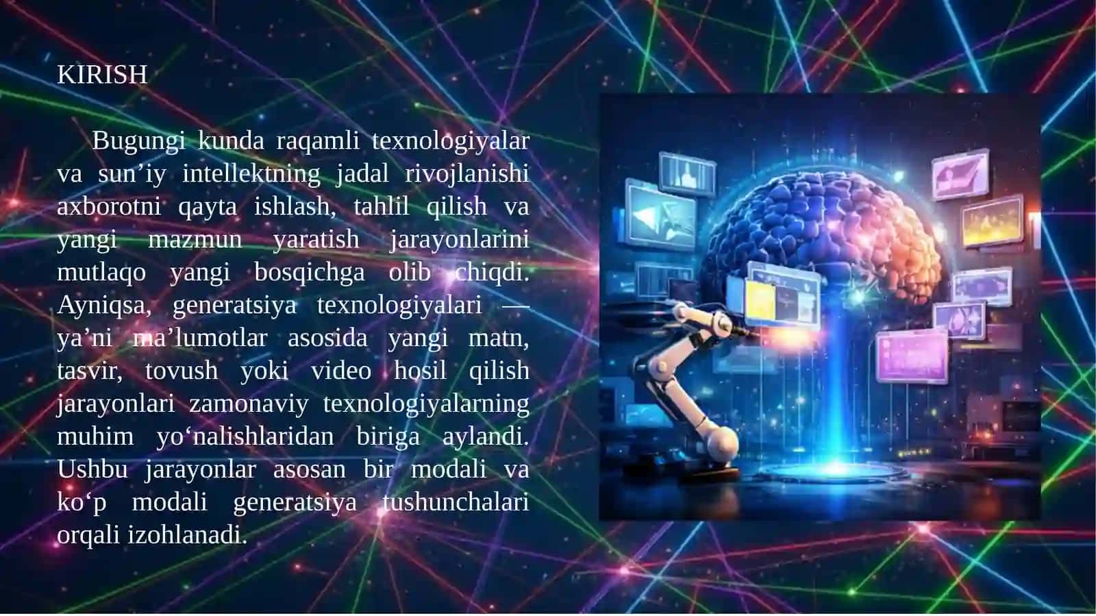 Bir modali hamda ko‘p modali generatsiya tushunchasi va ularning zamonaviy texnologiyalardagi o‘rni 2