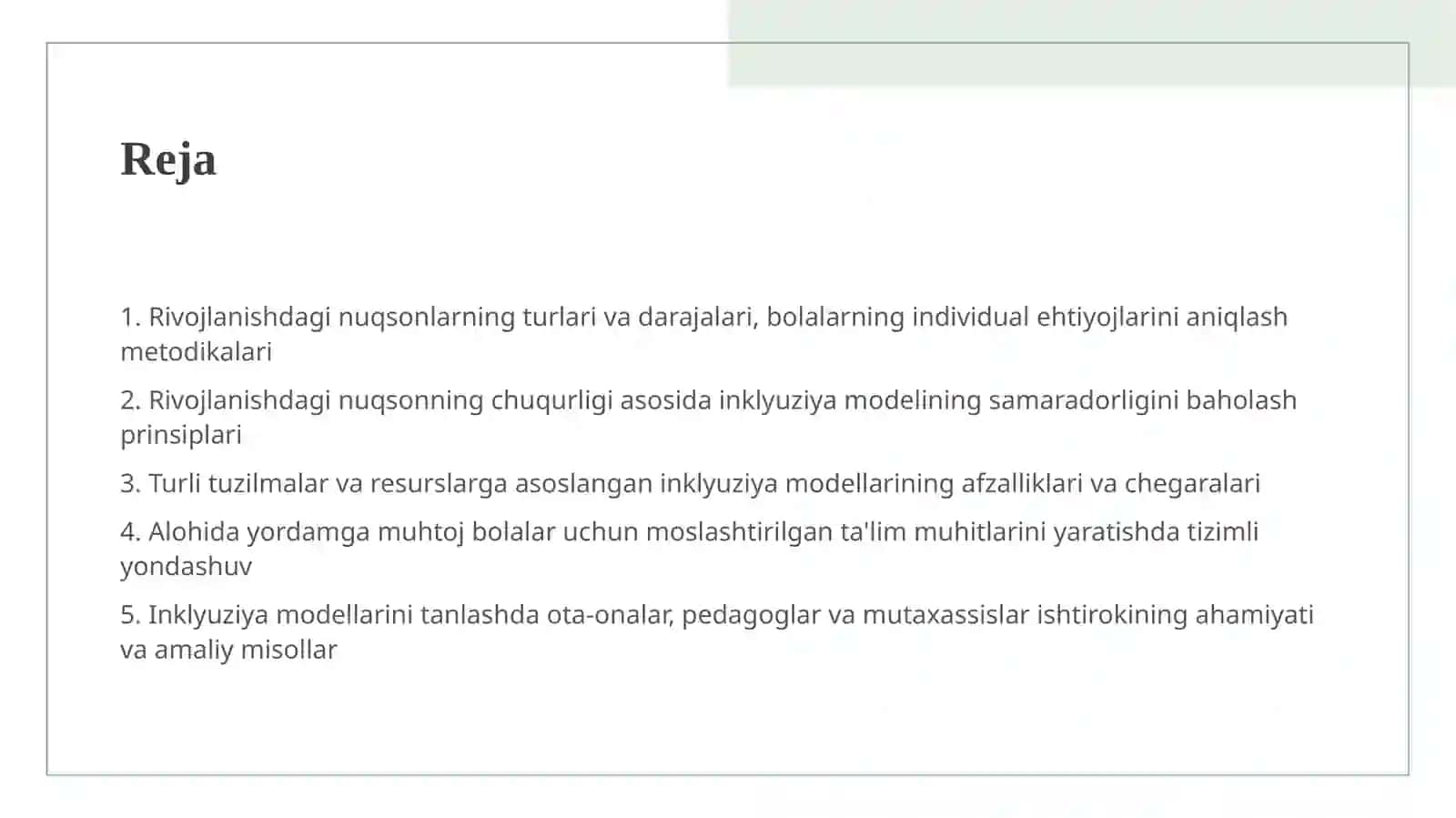 Alohida yordamga muhtoj bolalarda rivojlanishdagi nuqsonning chuqurligi va tuzilishga qarab inklyuziya modellarini tanlash 2