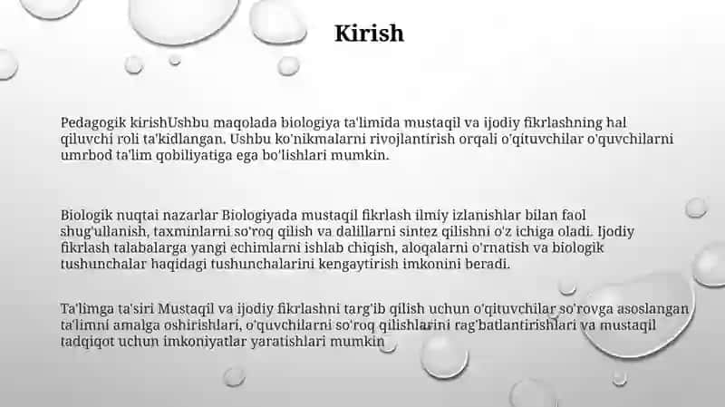 Biologiyani O'Qitishda O'Quvchilarning Mustaqil Va Ijodiy Fikr Yuritishi 2
