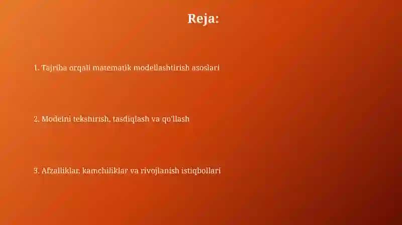 Tajriba orqali matematik modellashtirish 2