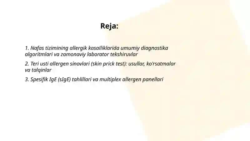 Nafas tizimining allergik kasalliklarini zamonaviy laborator va instrumental tekshiruv usullari 2