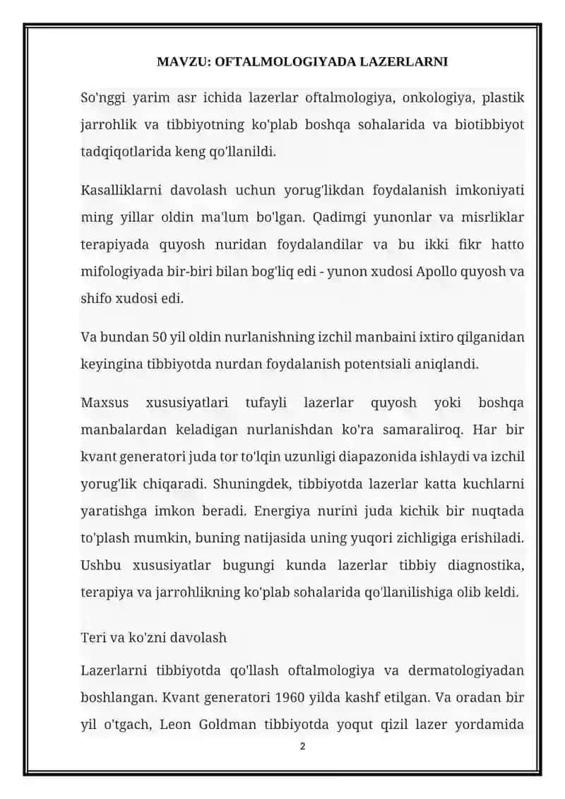OFTALMOLOGIYADA LAZERLARNI 2