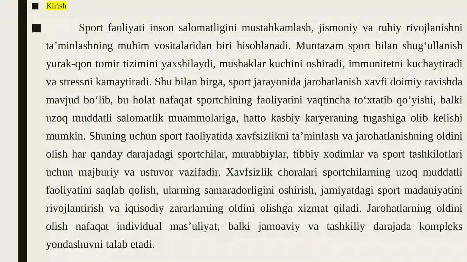 Sport faoliyatida xavfsizlik va jarohatlanishning oldini olish 2