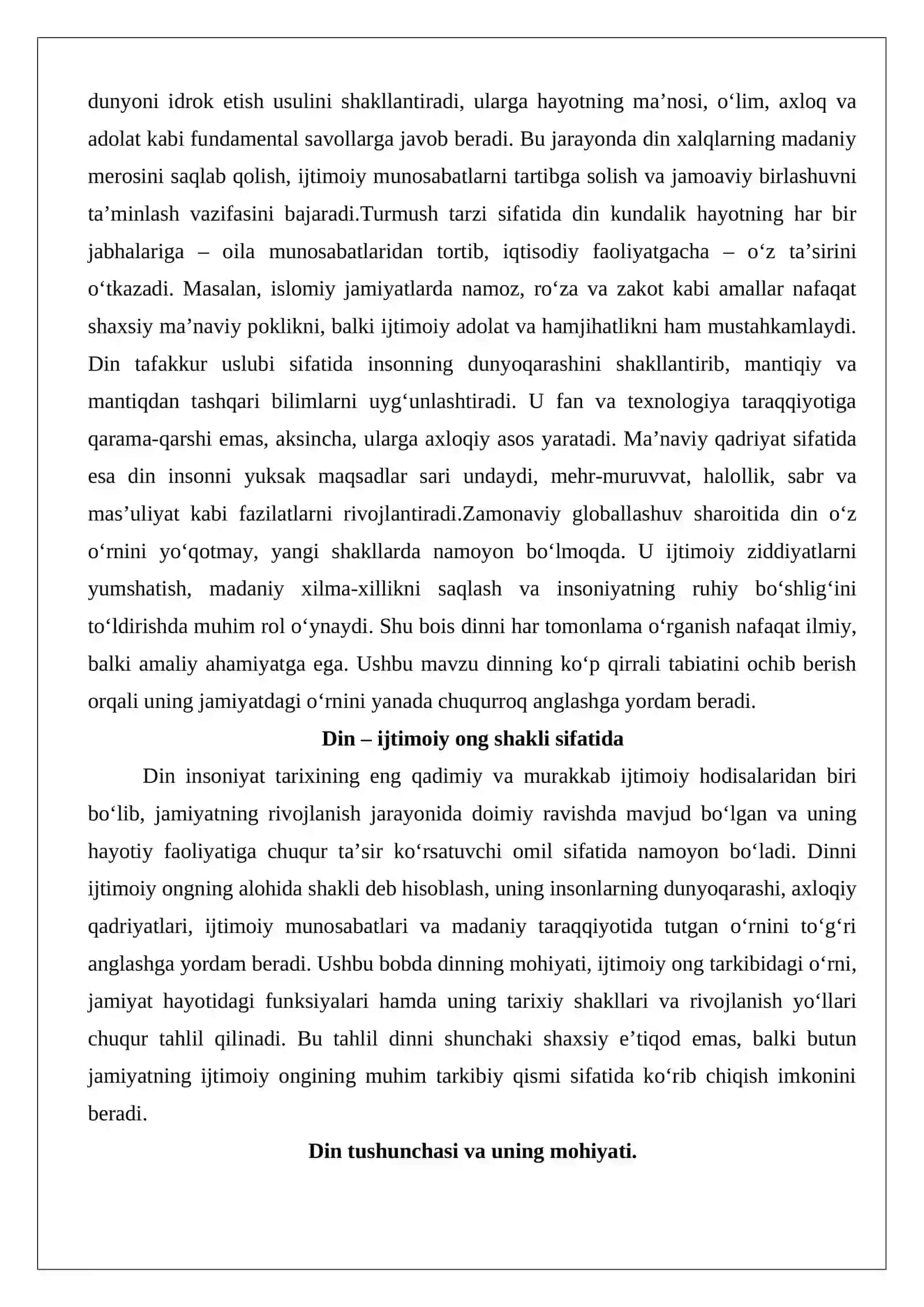 Din ijtimoiy ong shakli, turmush tarzi, tafakkur uslubi va ma’naviy qadriyat sifatida 2