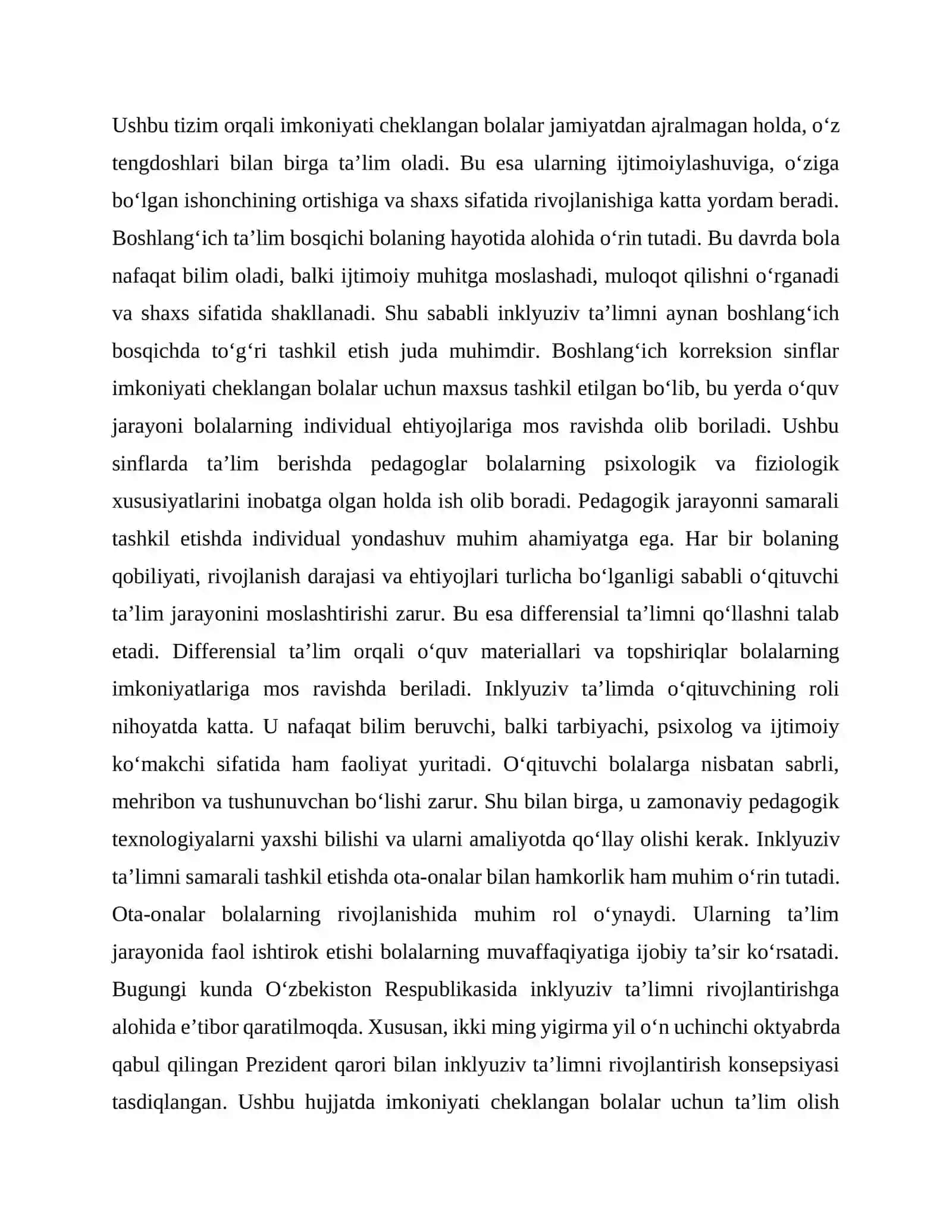 INKLYUZIV TA’LIM SINFALARI VA BOSHLANG‘ICH KORREKSION SINFALARDA IMKONIYATI CHEKLANGAN BOLALARNI O‘QITISH BO‘YICHA PEDAGOGIK JARAYONLARNI TASHKIL ETISH YO‘LLARI 2
