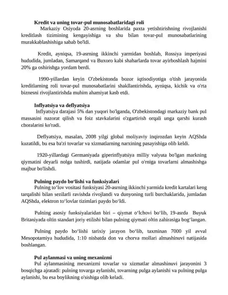 Tovar pul munosabatlarining rivojlanishi 2