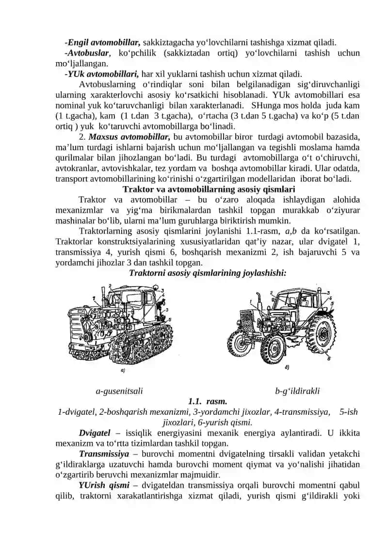 Avtotraktorlarning vazifasi turlari va ish jihozlari 2