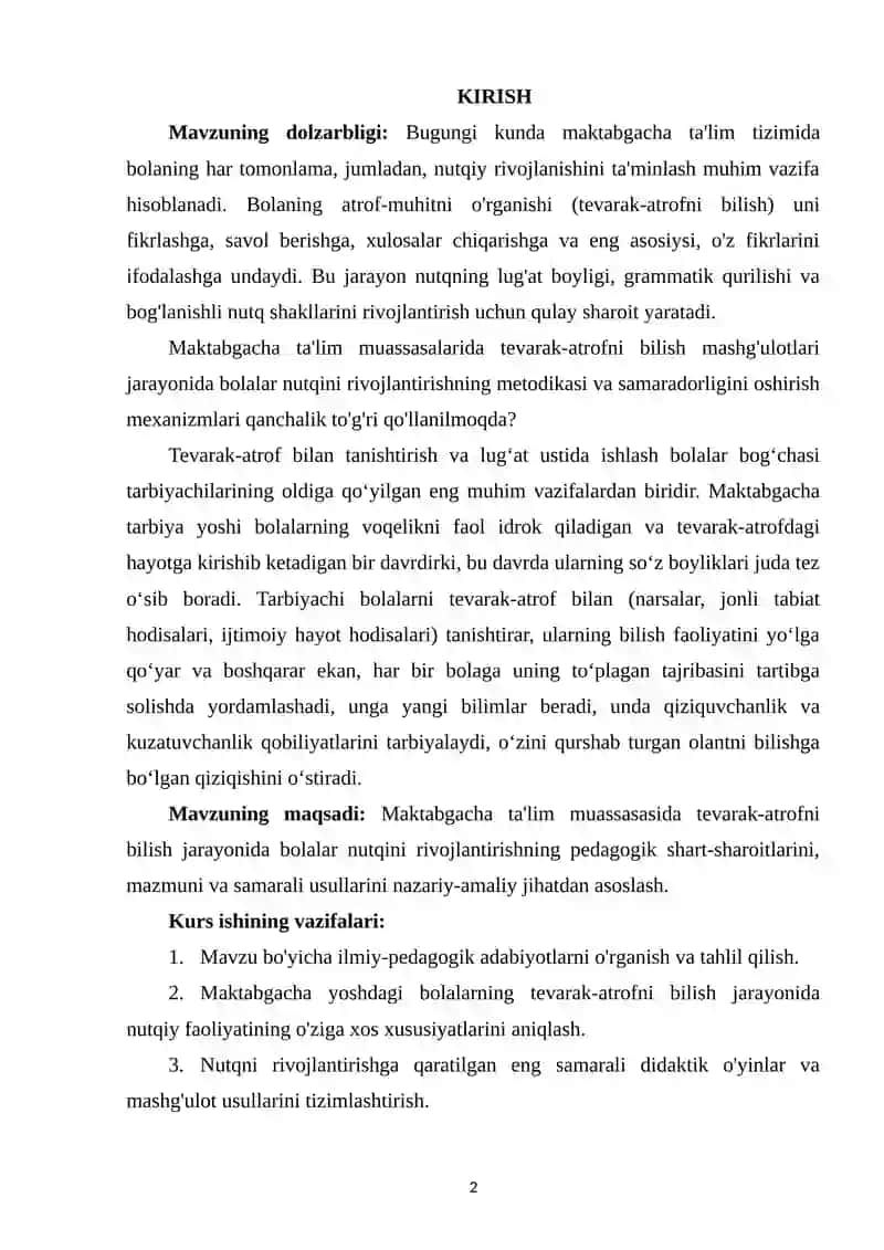 MAKTABGACHA TARBIYA MUASSASASIDA TEVARAK-ATROFNI BILISH JARAYONIDA BOLALAR NUTQINI RIVOJLANTIRISH MASALALARI 2