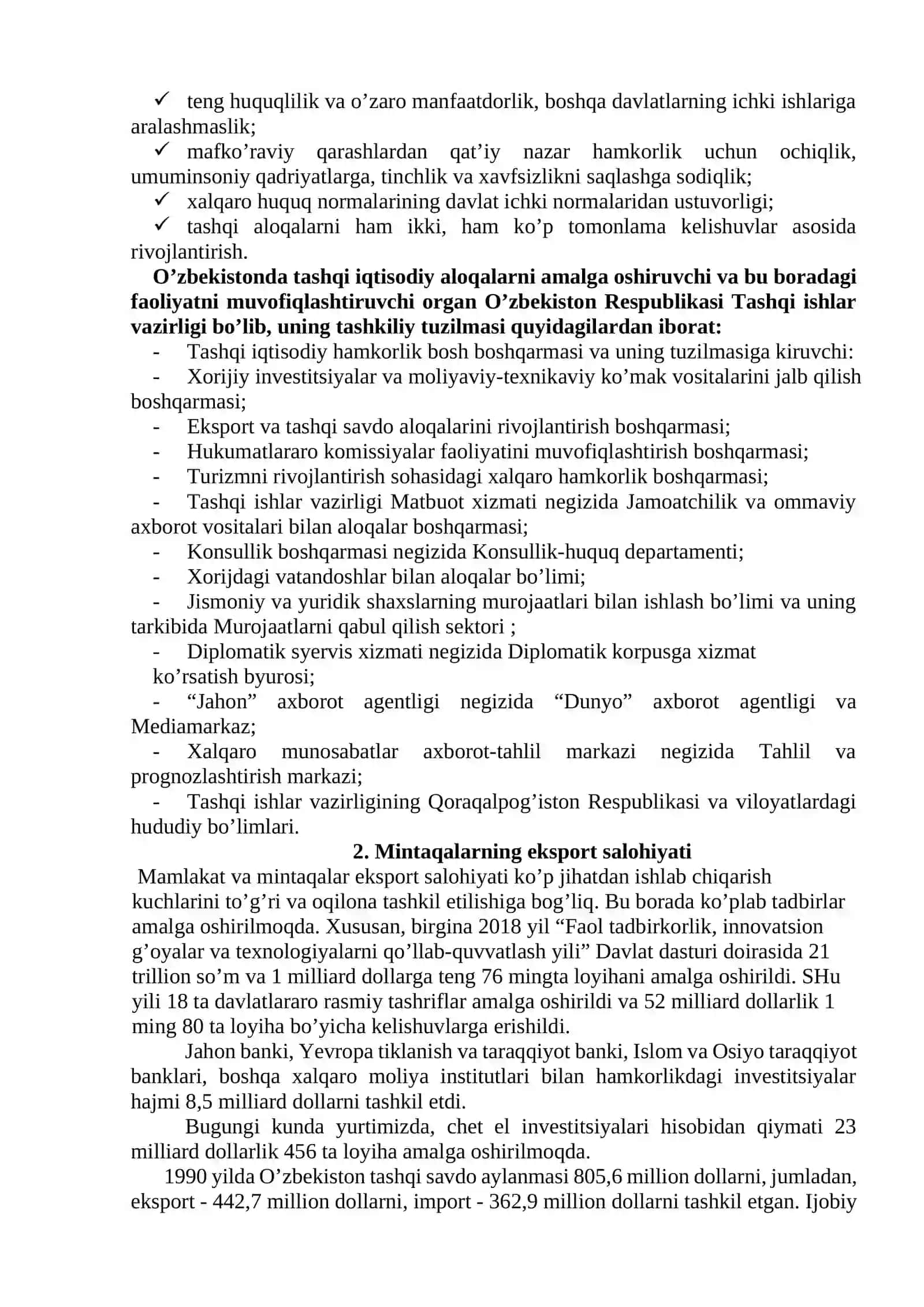 Mintaqalarning tashqi iqtisodiy aloqalari va eksportni ko’paytirish yo’llari 2