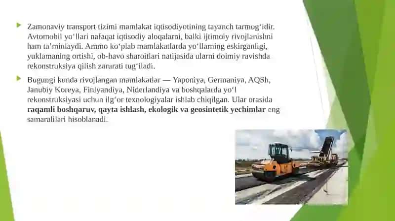 Avtomobil yo’llarini rekonstruksiya qilishda chet-el texnologiyasi 2