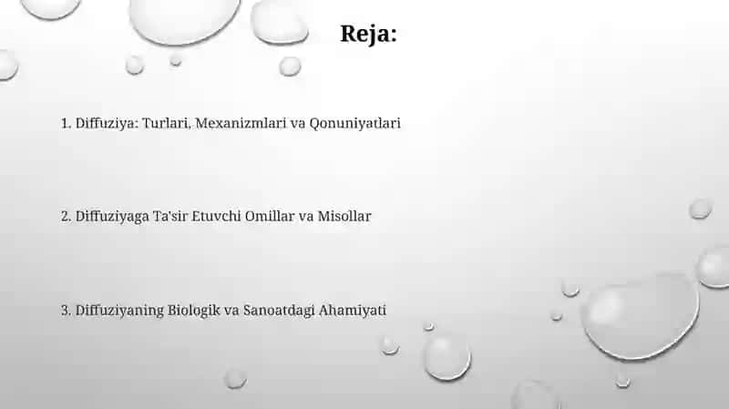 Diffuziya: Turlari, Mexanizmlari va Qonuniyatlari 2