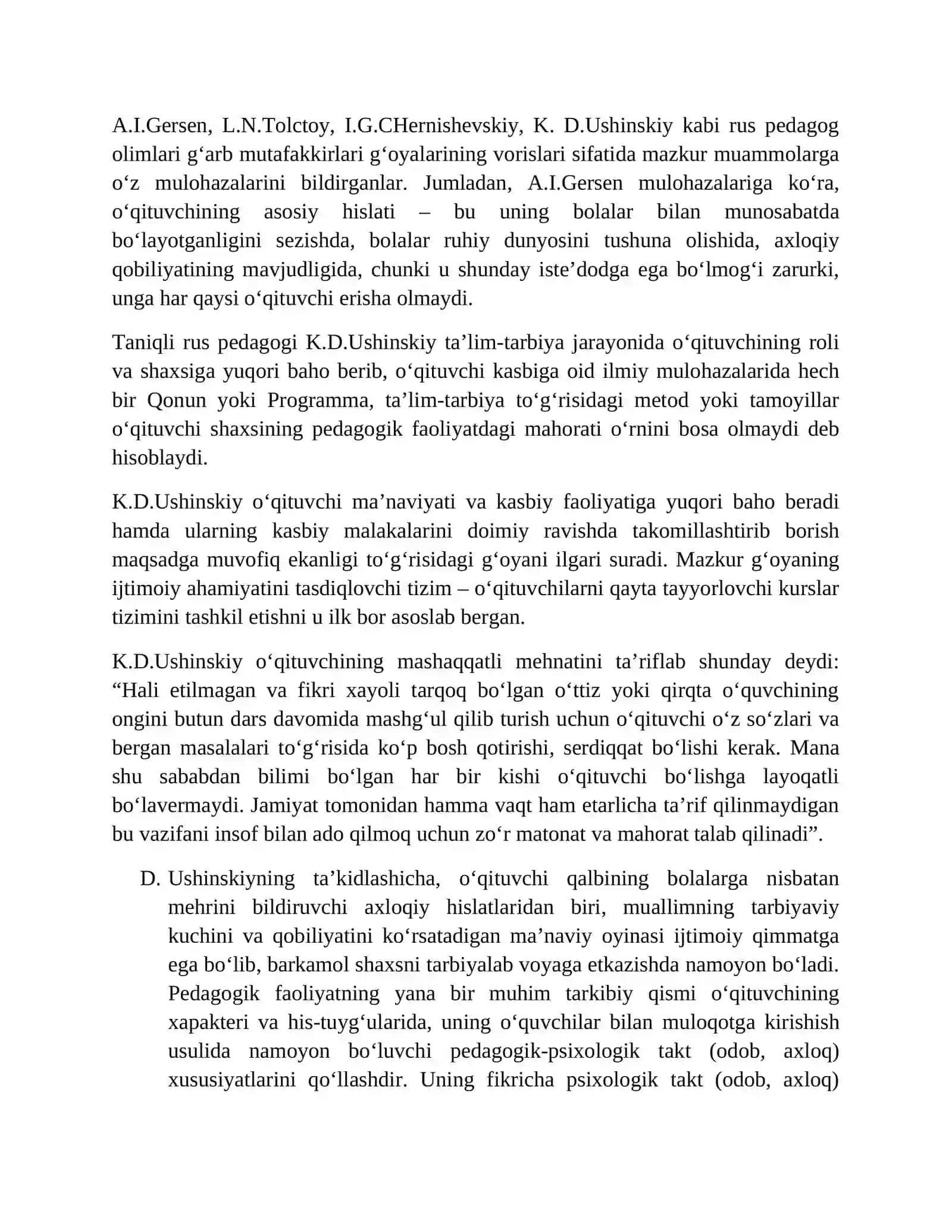 Evropa olimlari òqituvchilarning kasbiy mahoratini takomillashtirish tòģrisidagi fikirlari 2