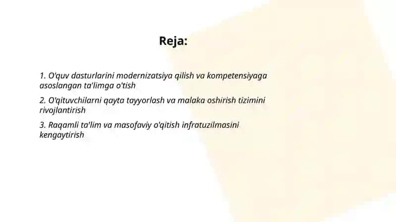 Yangi õzbekistonda ta'lim sohasida amalga oshirilayot-gan õzgarishlar 2
