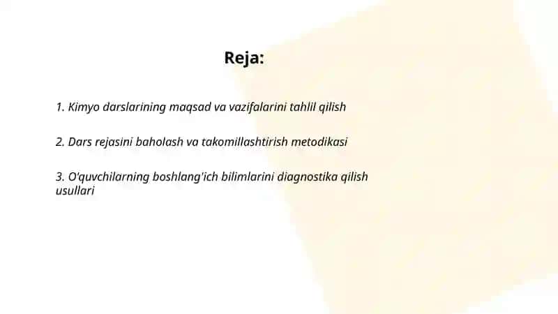 Kimyo darslarini analiz qilish uni takomillashtirish metodikasi 2