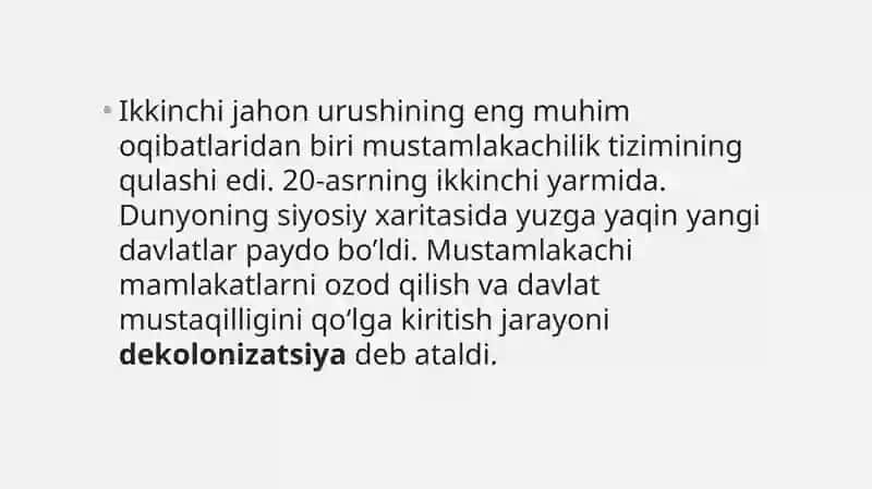 Mustamlakachilik Tizimining Inqirozi 2