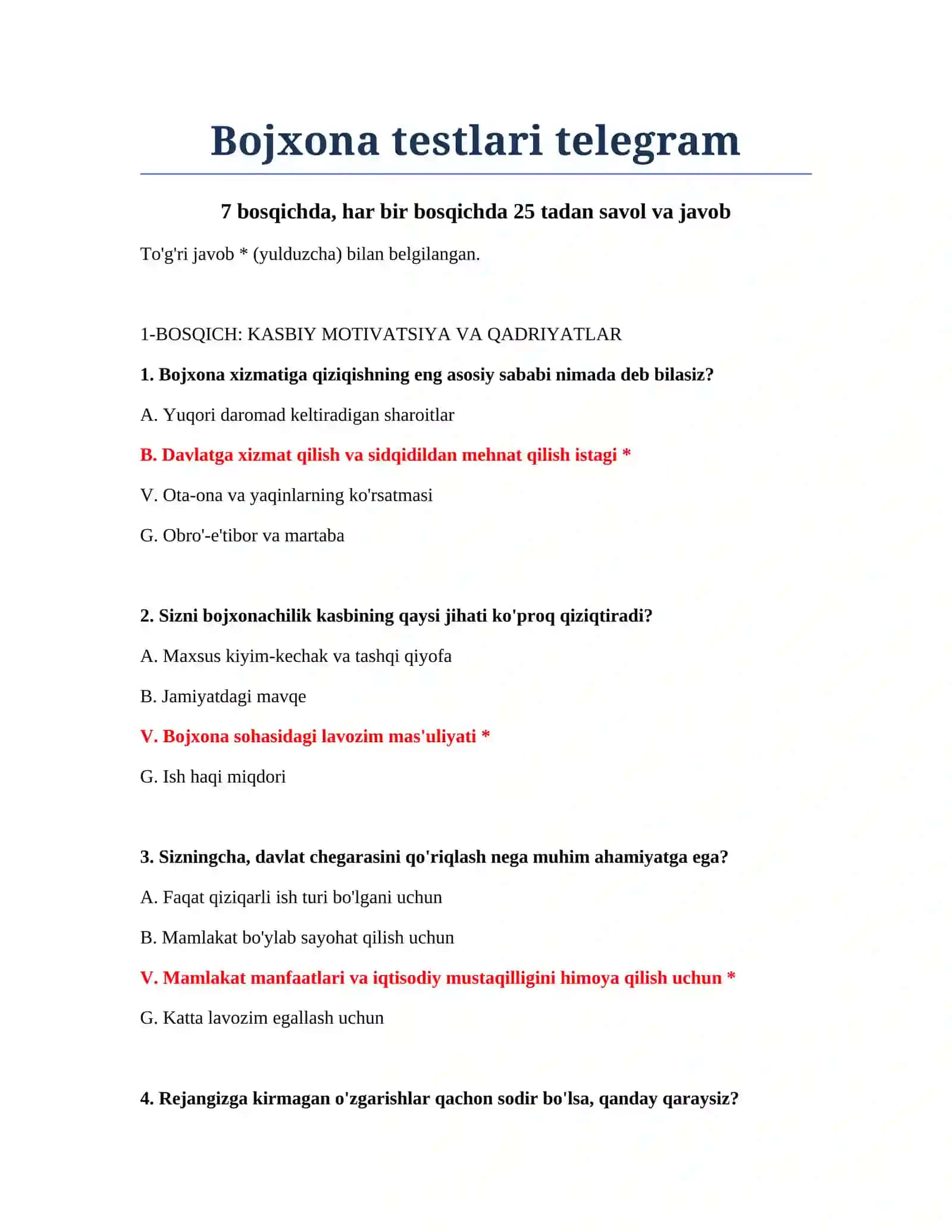 Bojxona testlari telegram 2