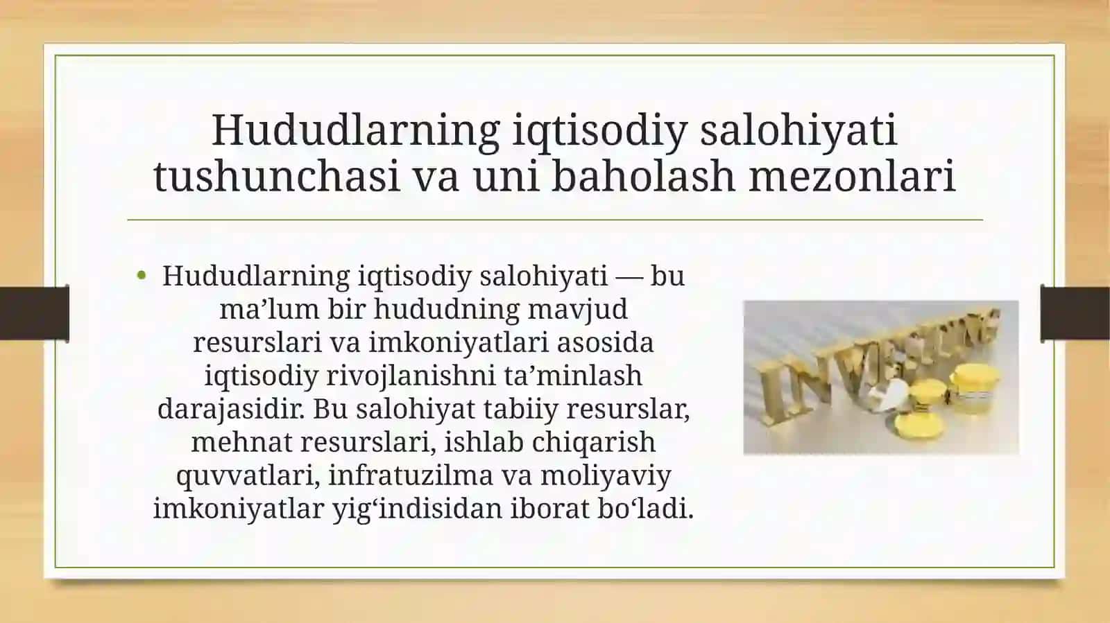 Hududlarning iqtisodiy salohiyatini oshirishga qaratilgan investitsiyalar. 2