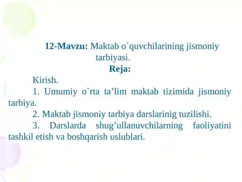 Maktab o`quvchilarining jismoniy tarbiyasi 2