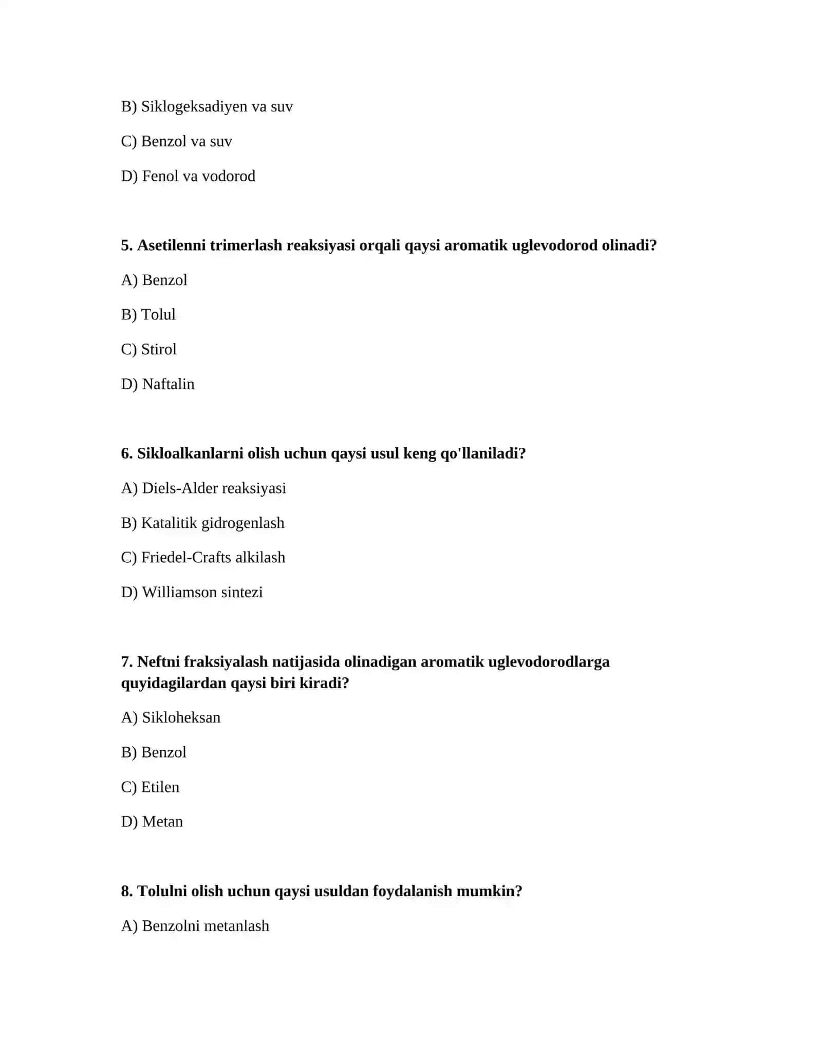 Alisikliklik va aromatik uglevodorodlarni olinish usullari 2