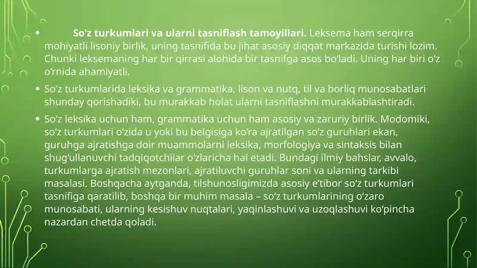So‘zning grammatik ma’nolari va so‘z turkumlari tasnifi bo‘yicha mashqlar bajarish 2