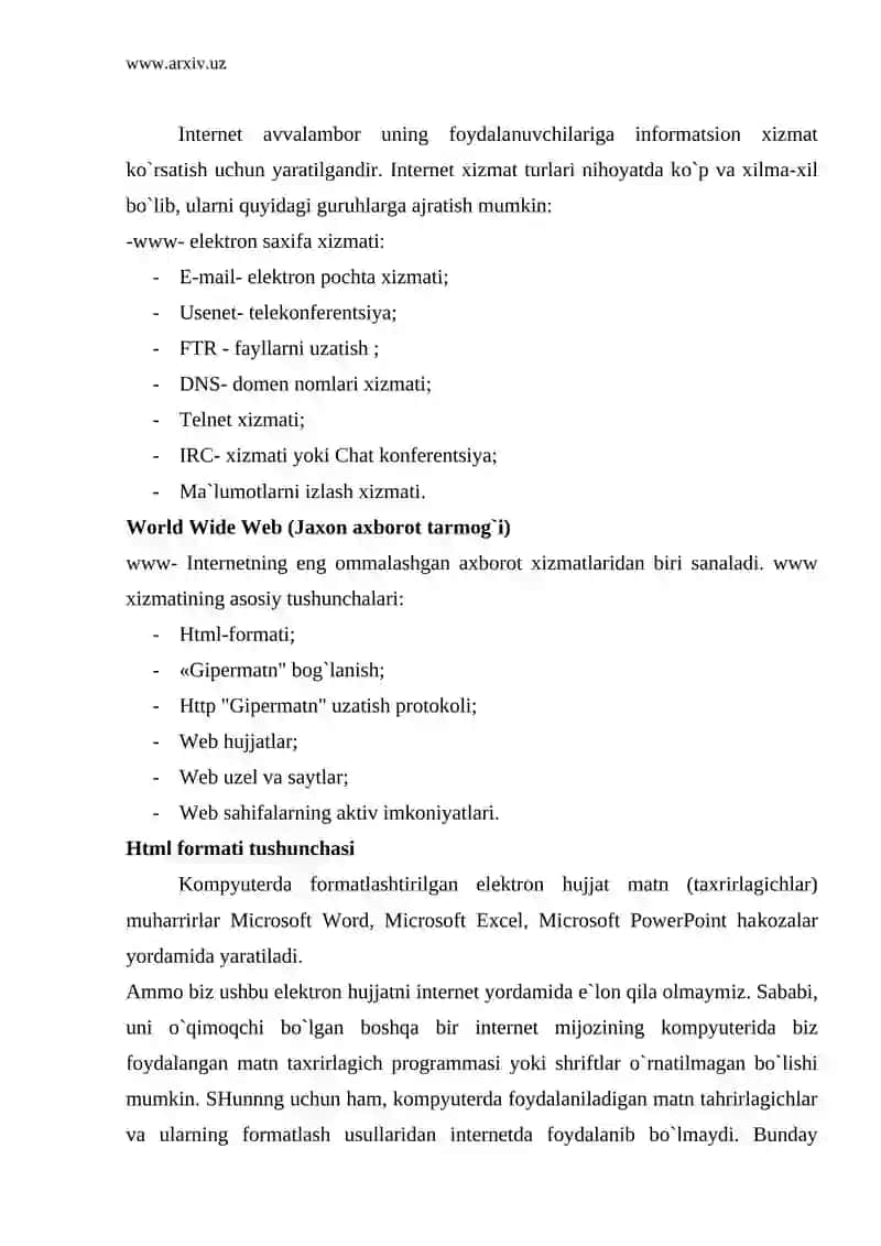 Tarmoqning asosiy xizmatlari 2