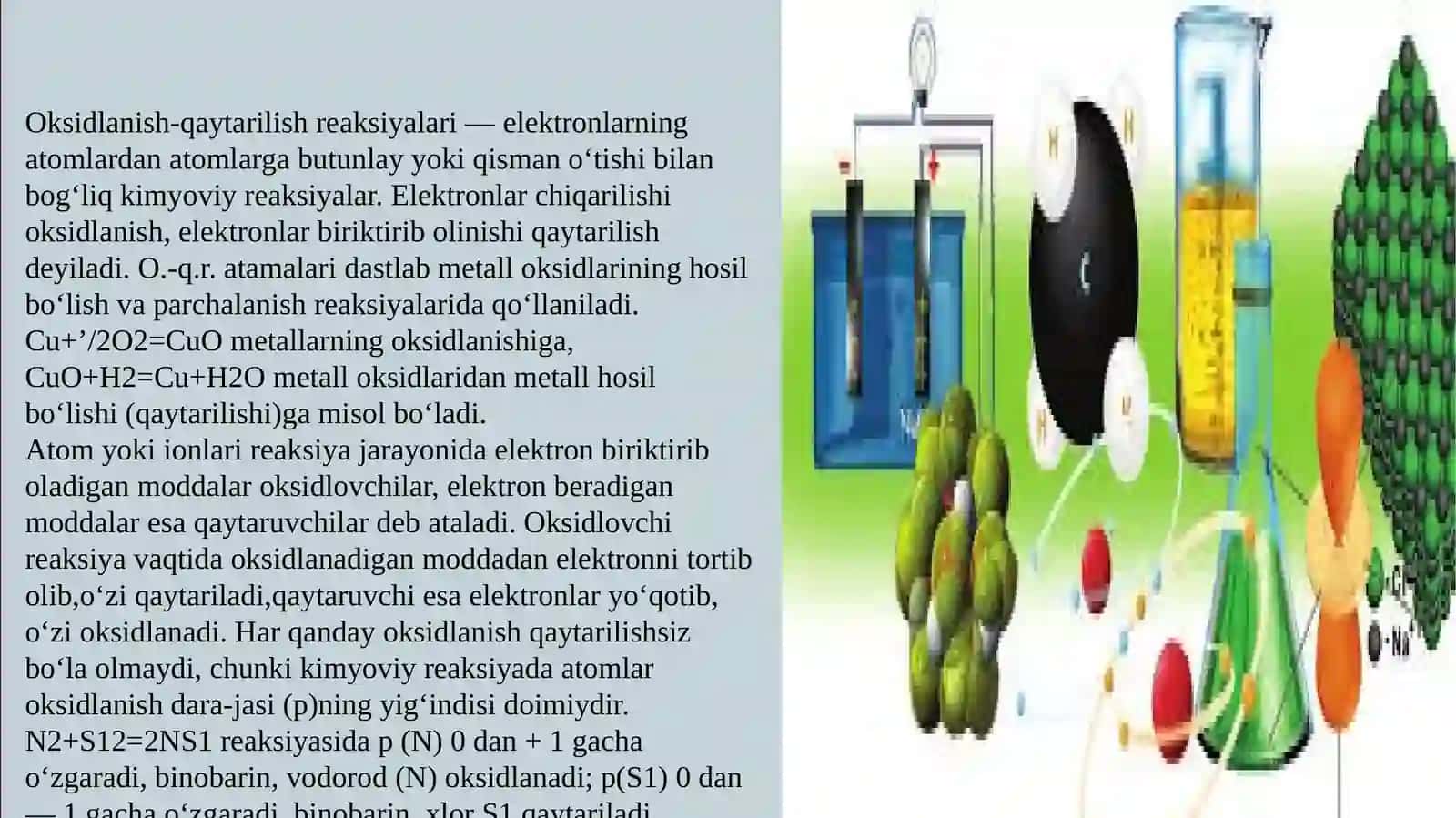 Oksidlanish-qaytarilish reaksiyalari (OQR), turlari,tenglash usullari 2