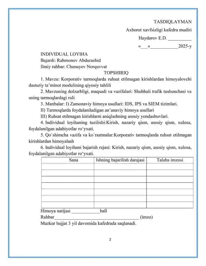 Korporativ tarmoqlarda ruhsat etilmagan kirishlardan himoyalovchi dasturiy ta’minot modulining qiyosiy tahlili 2