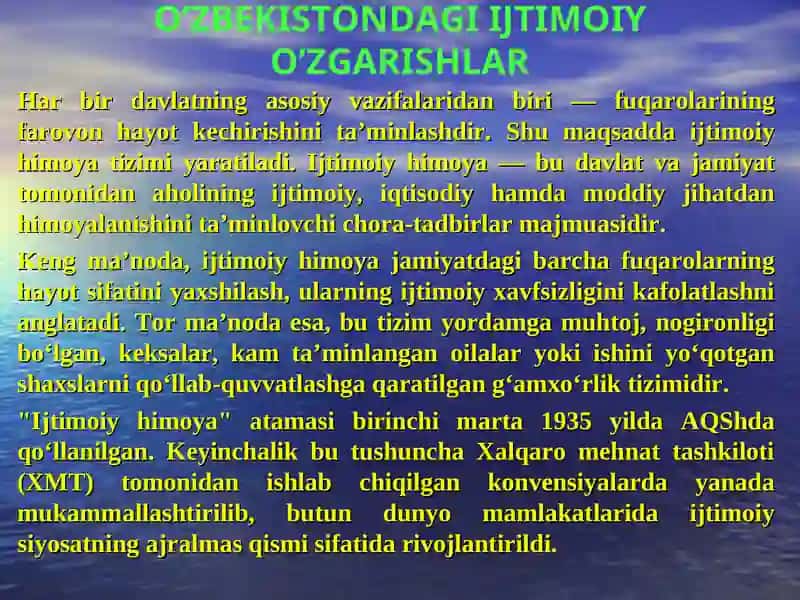 O‘zbekiston Respublikasidagi ijtimoiy sohadagi islohotlar 2