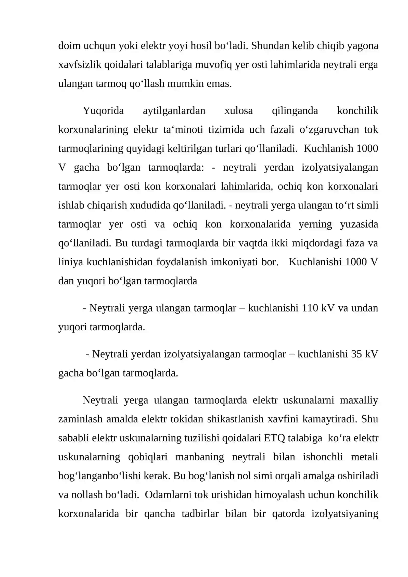 Konchilik korxonalari elektr tarmoqlarida ximoyaviy nollash 2