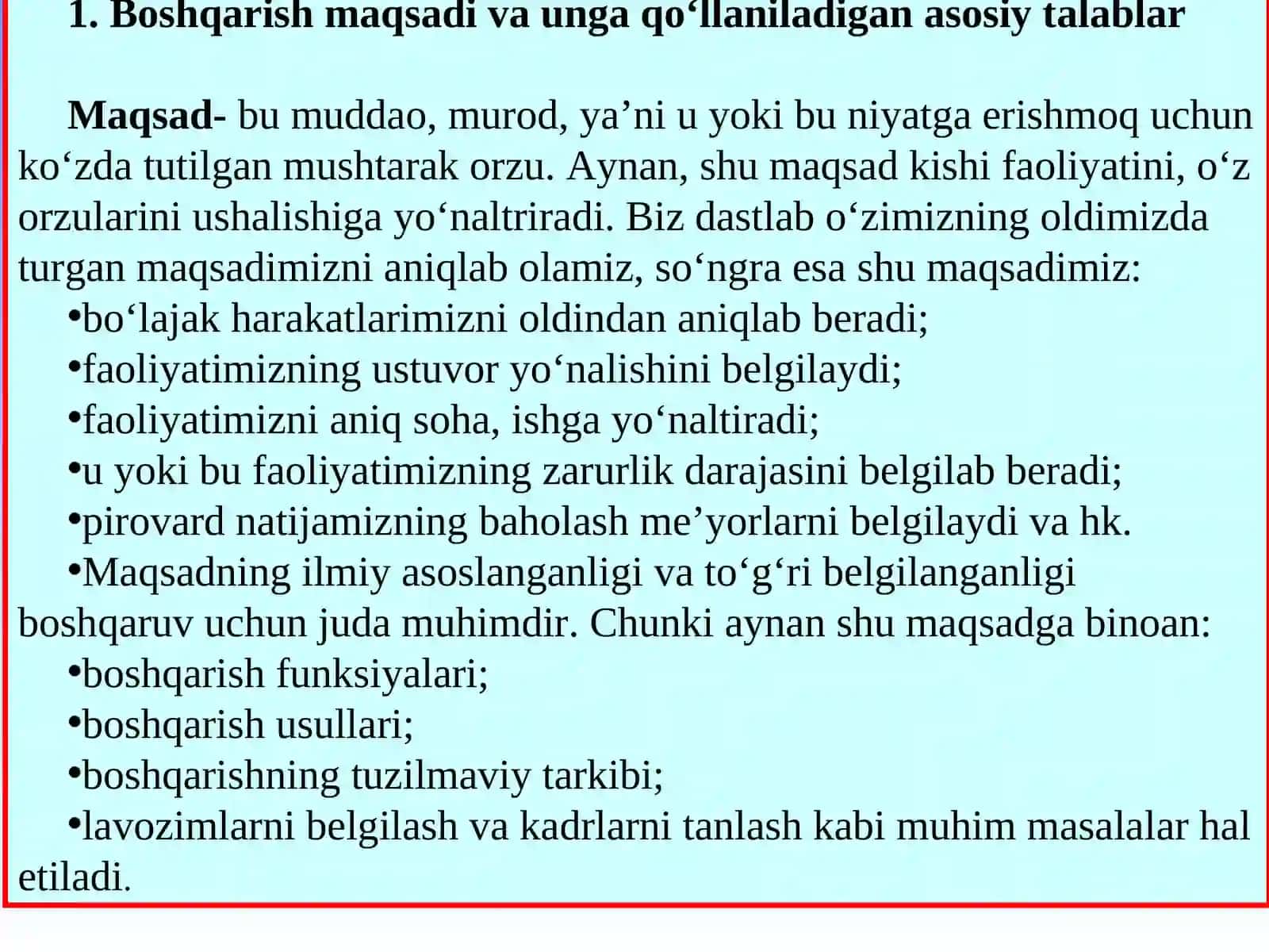 Boshqaruv Maqsadi va Funksiyalari 2