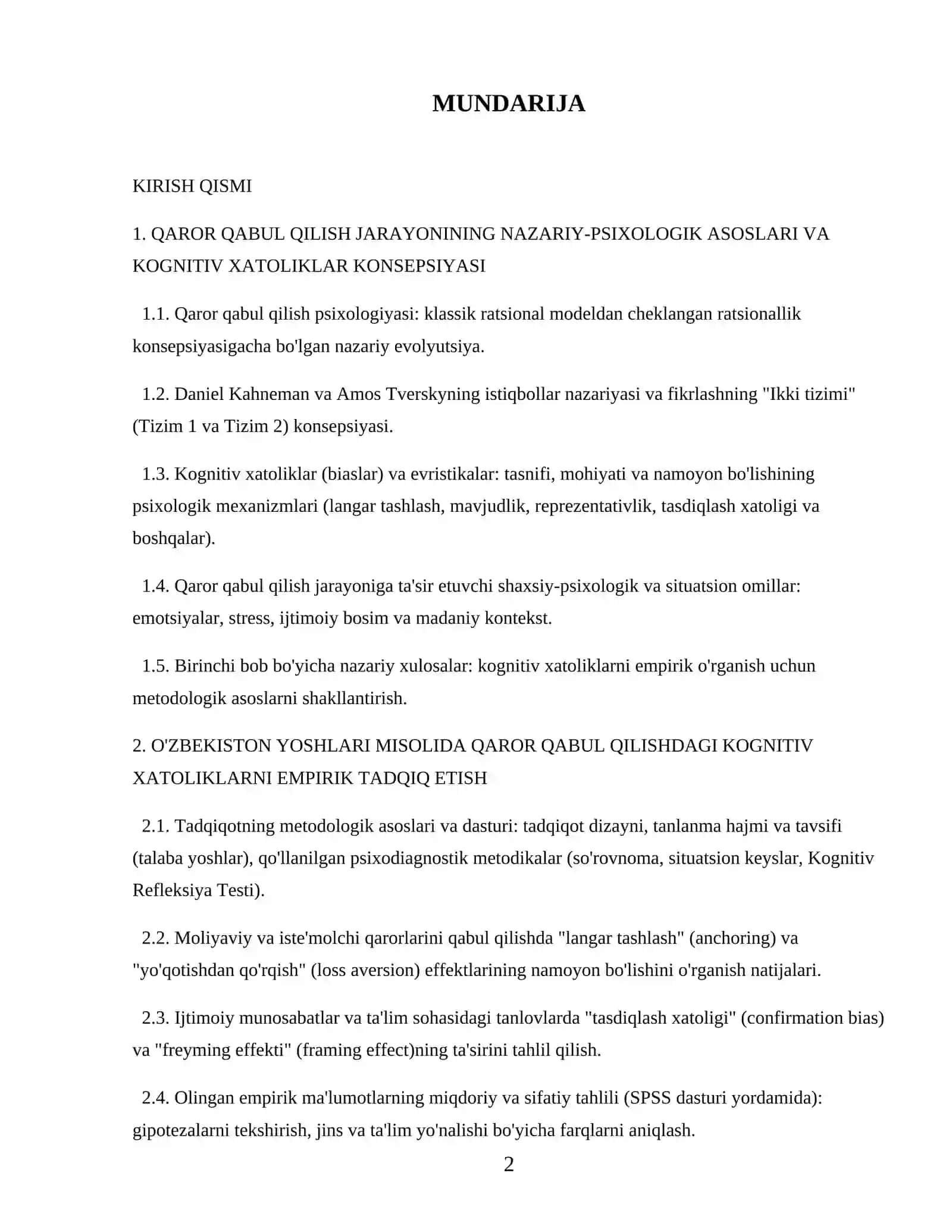 Kognitiv xatoliklarning qaror qabul qilish jarayoniga ta'siri ( D.Kahneman nazariyasi asosida psixologik tahlil) 2