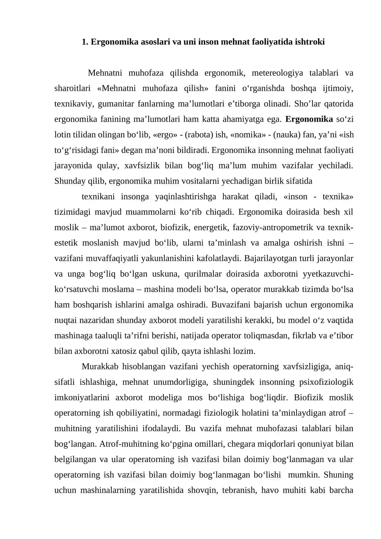 Ergonomika asoslari va uni inson mehnat faoliyatida ishtroki 2