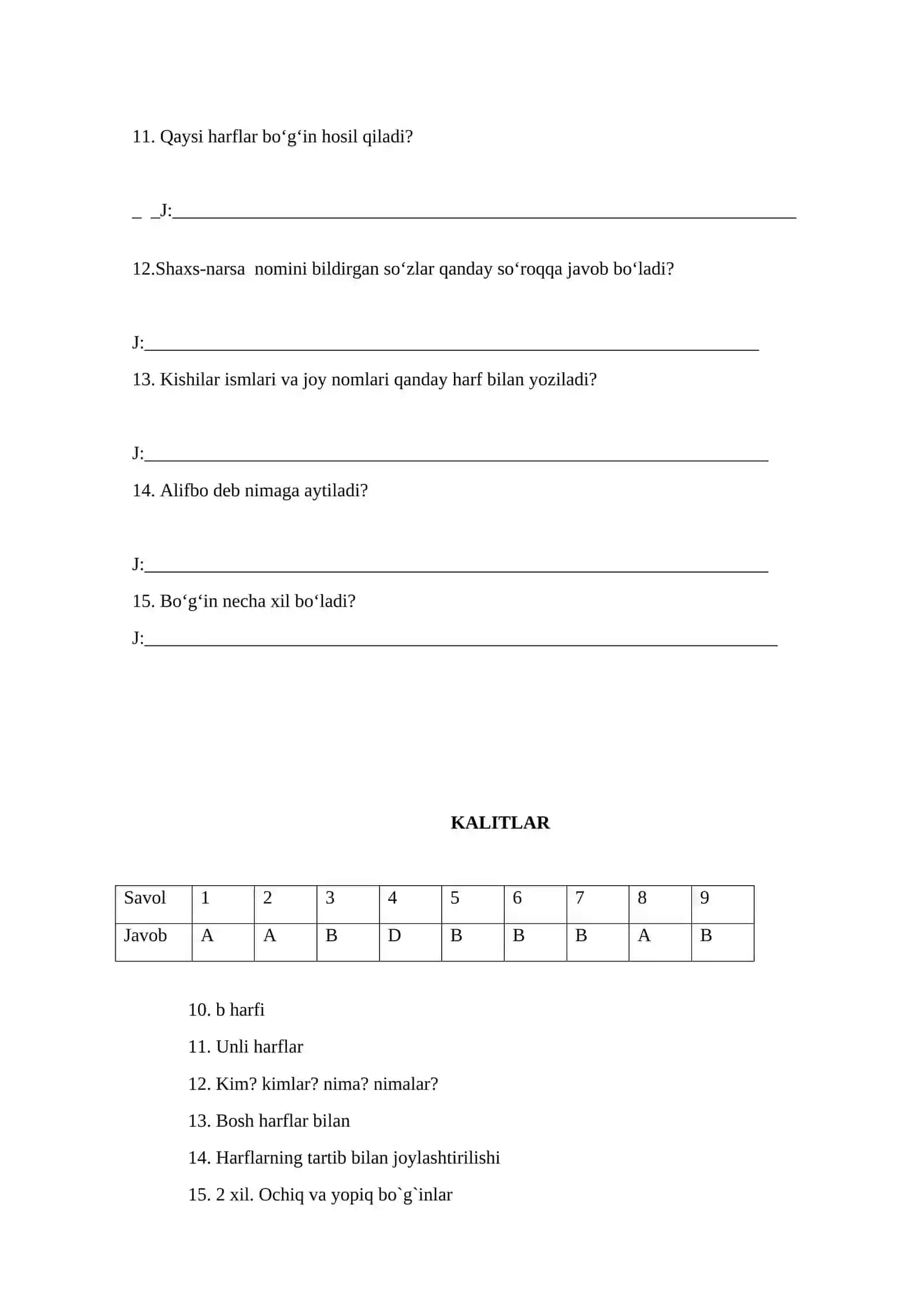1-sinf uchun onatili fanidan yillik test topshiriqlari 2