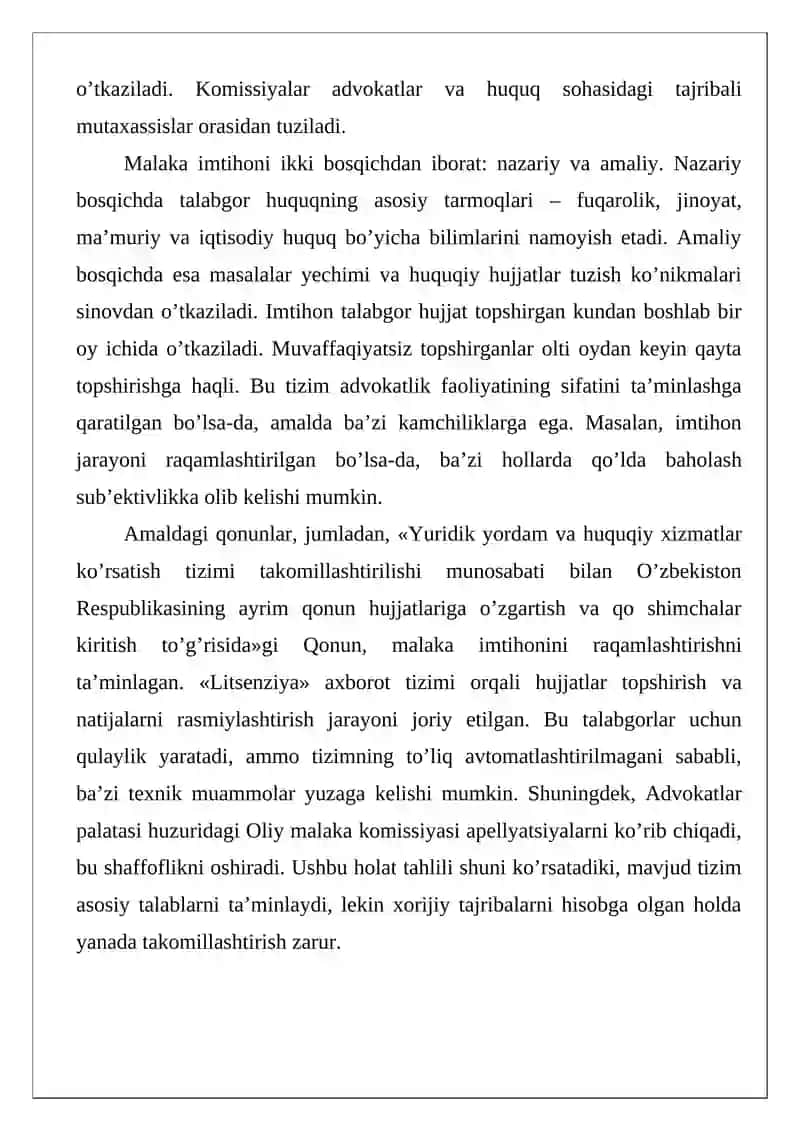 Malaka imtihonini qabul qilishni takomillashtirish imkoniyatlari 2