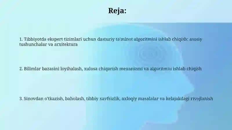 Ekspert tizimlarining tibbiyot sohasida qo’llash dasturiy algoritmini ishlab chiqish 2