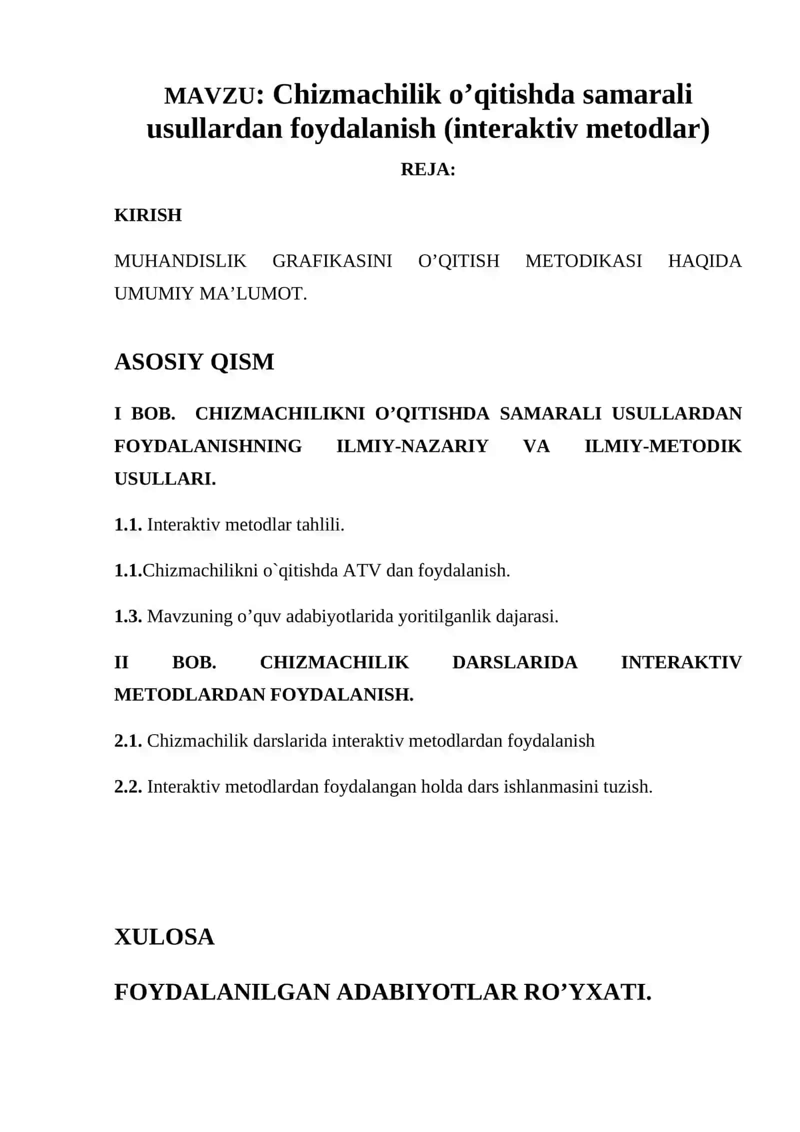 Chizmachilik o’qitishda samarali usullardan foydalanish (interaktiv metodlar) 2