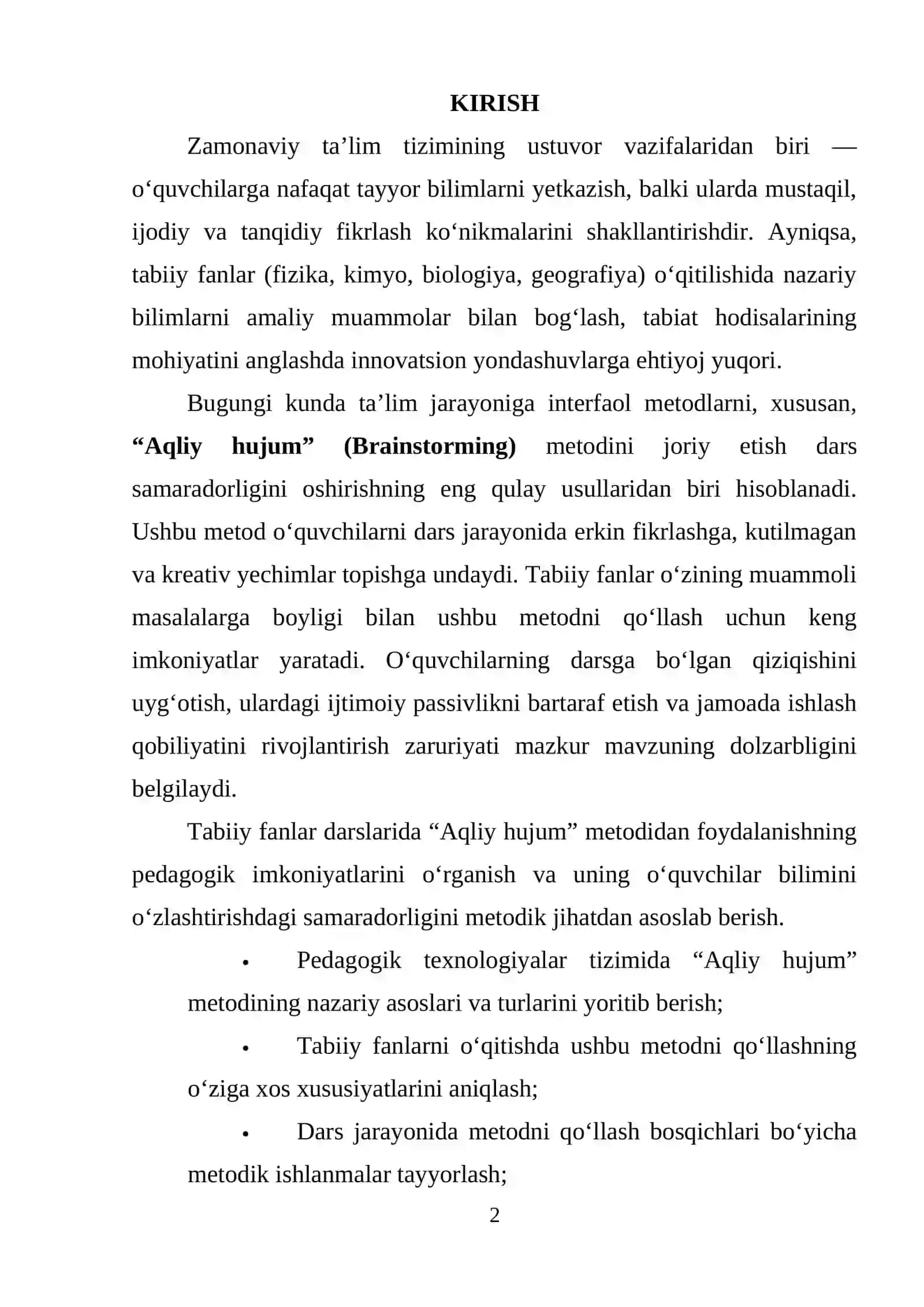TABIY FANLAR O’QITISHDA “AQLIY HUJUM” METODIDAN FOYDALANISH 2