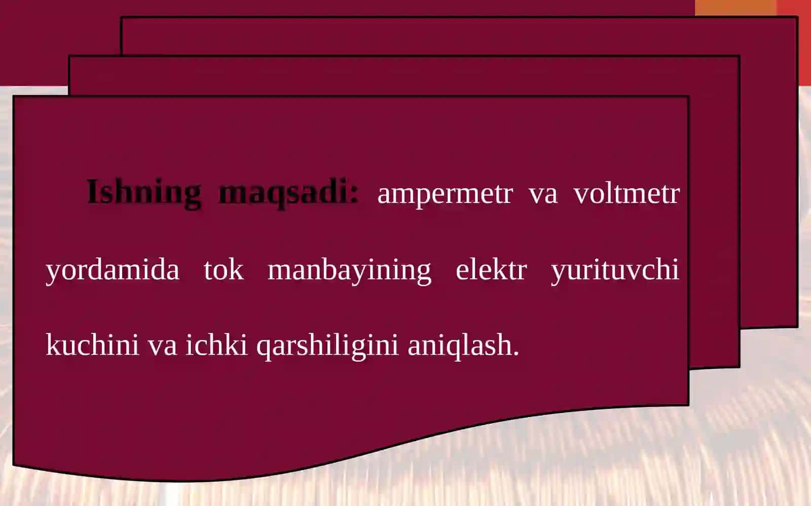 10-sinf Fizika fanidan Tok manbayining EYUK va ichki qarshiligini aniqlash dars taqdimoti 2