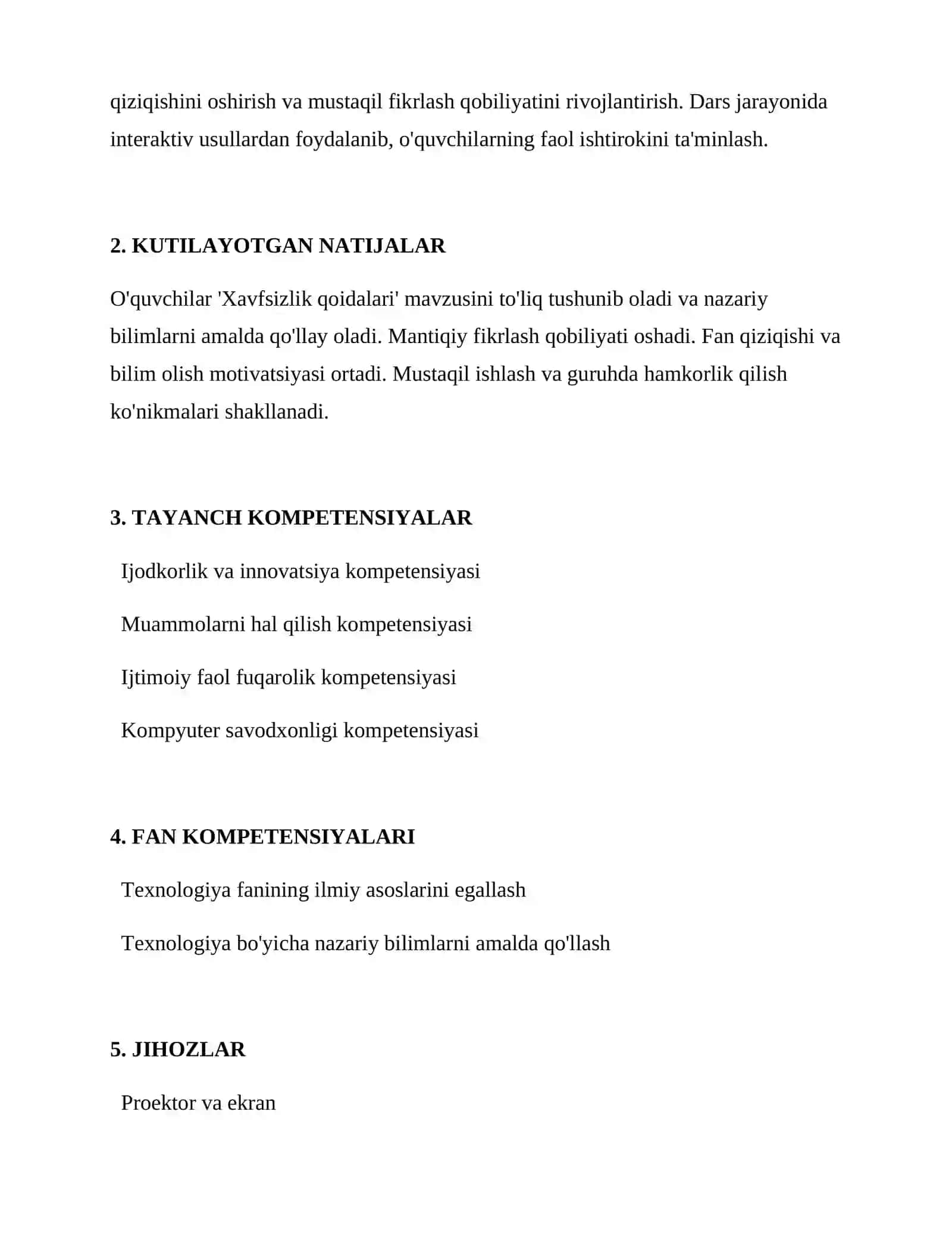 Xavfsizlik qoidalari (O'ZBEKISTON RESPUBLIKASI MAKTABLARI 1-SINFDAN TEXNOLOGIYA FANI DARS ISHLANMASI) 2