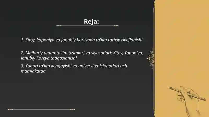 Osiyo mamlakatlari taʼlim taraqiyoti ( xitoy, yaponiya va janubiy korea) 2