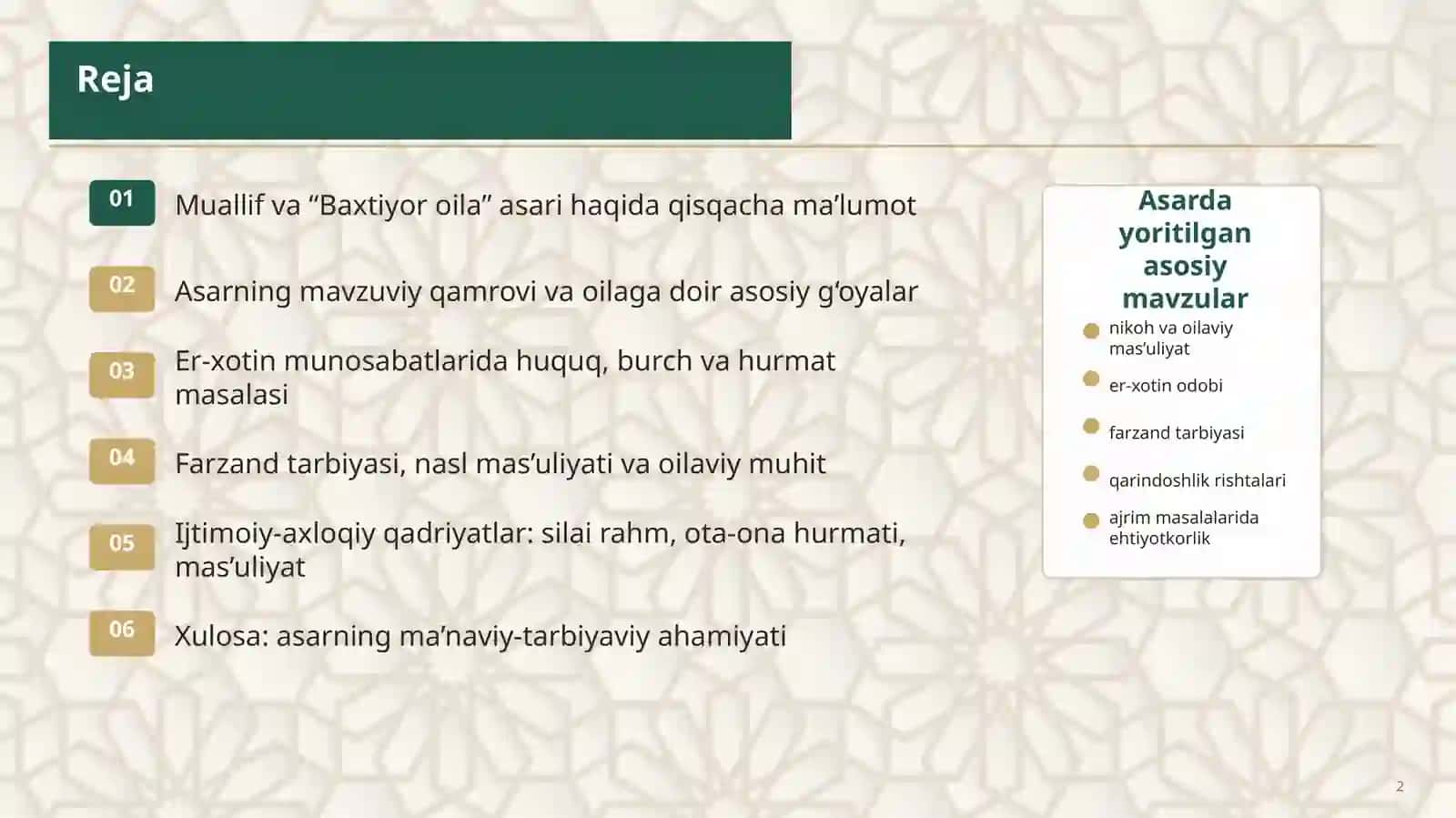 Shayx Muhammad Sodiq Muhammad Yusufning "Baxtiyor oila" asarida islom qadriyatlarining talqini 2