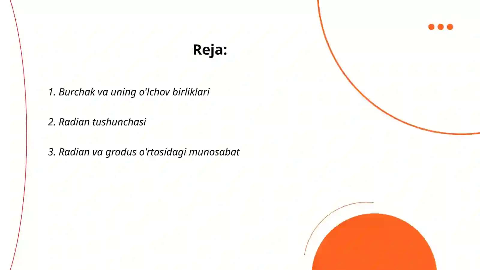 Burchakning radian õlchovi 2