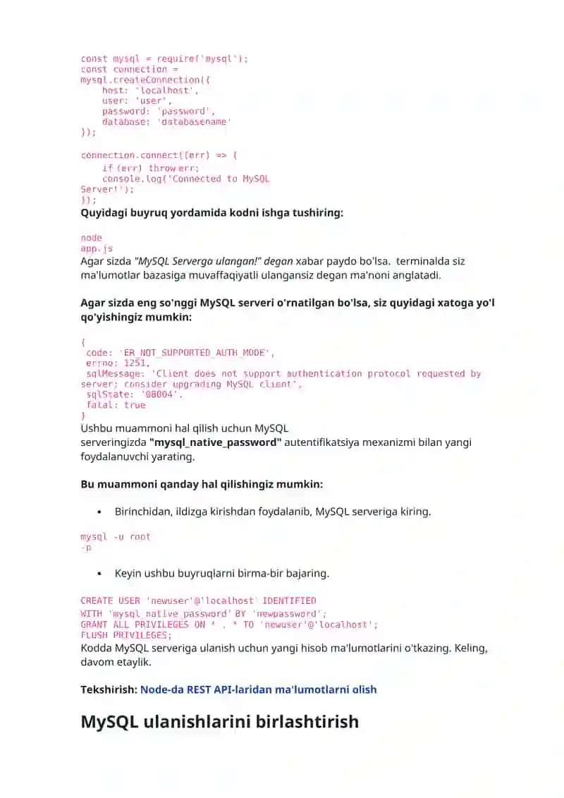 Node.js va MySQL 2