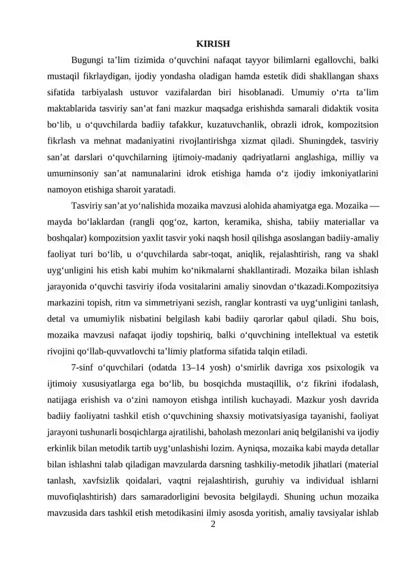 7-SINFLARDA MOZAIKA MAVZUSIDA DARS TASHKIL ETISH METODIKASI 2