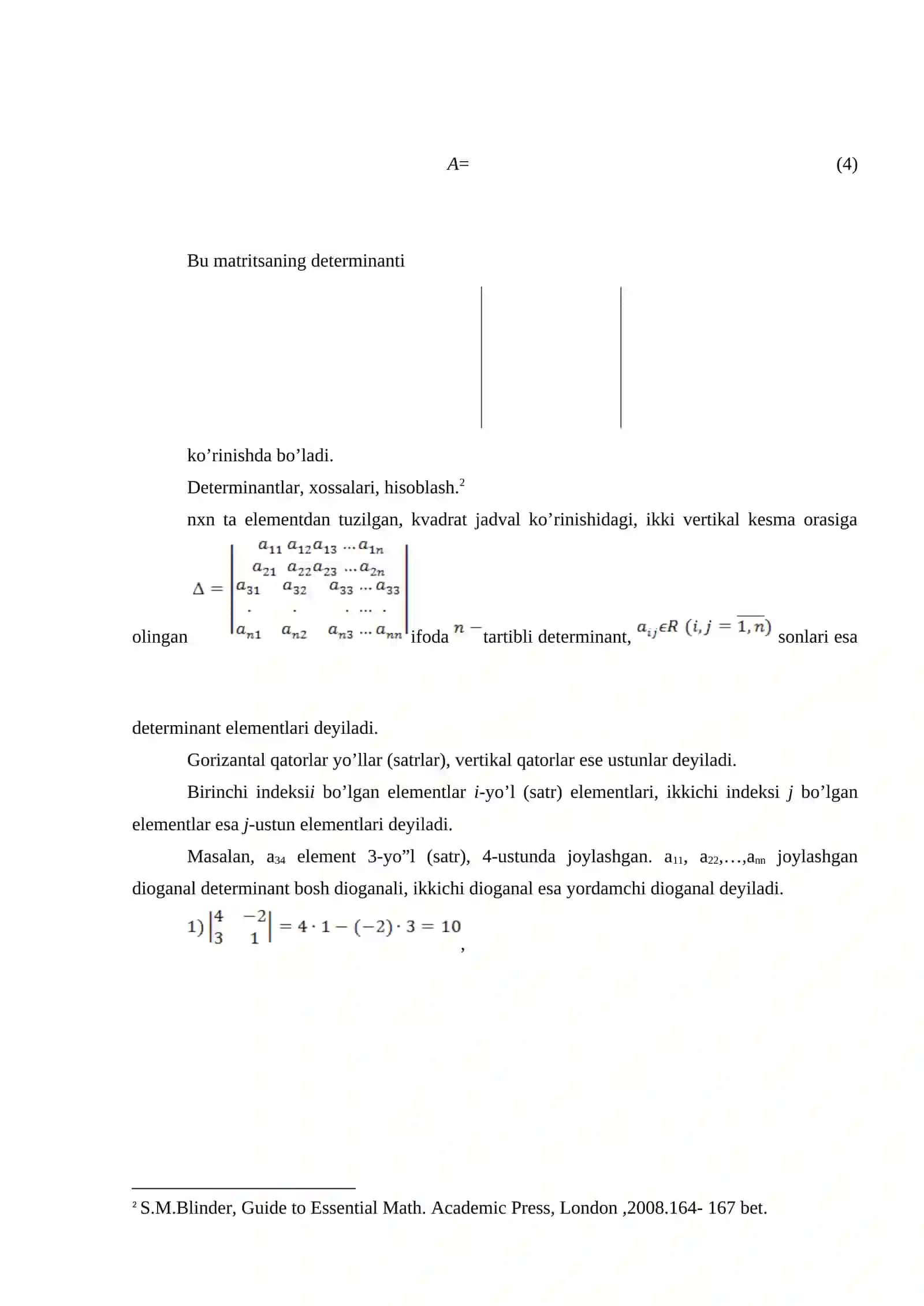Determinantlar va ularning hossalari 2